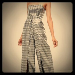 ASOS Tall Structured Bandeau Jumpsuit in Silver